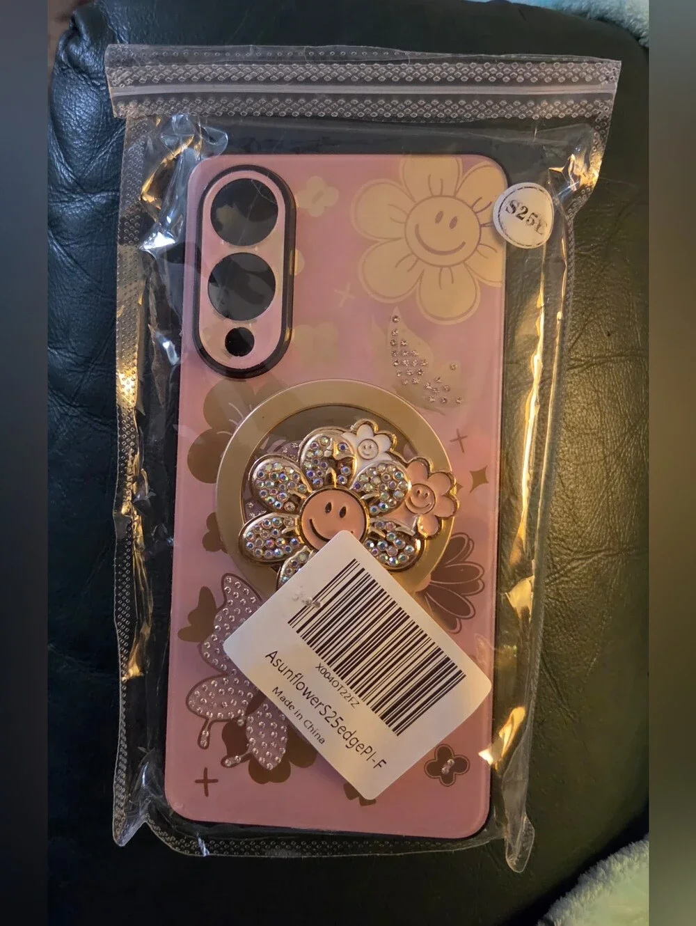 New Pink Flower Phone Case with Sunflower Ring Holder Samsung Galaxy S25 Edge